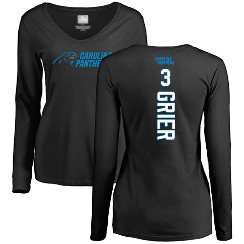 Carolina Panthers Black Women Will Grier Backer Slim Fit NFL Football #3 Long Sleeve T Shirt->nfl t-shirts->Sports Accessory
